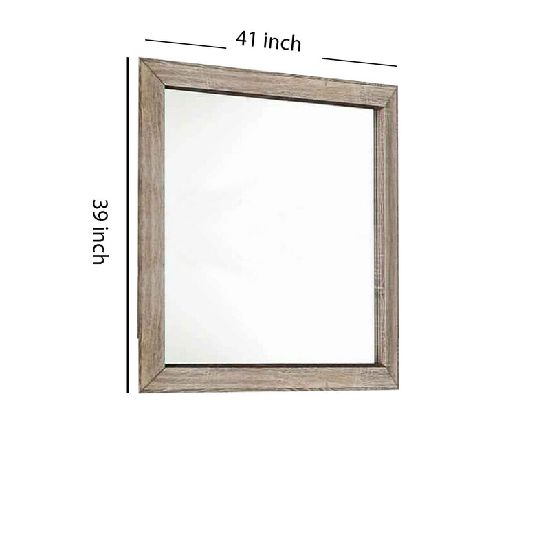 Transitional Style Wooden Frame Mirror With Grain Details Brown-zoom-