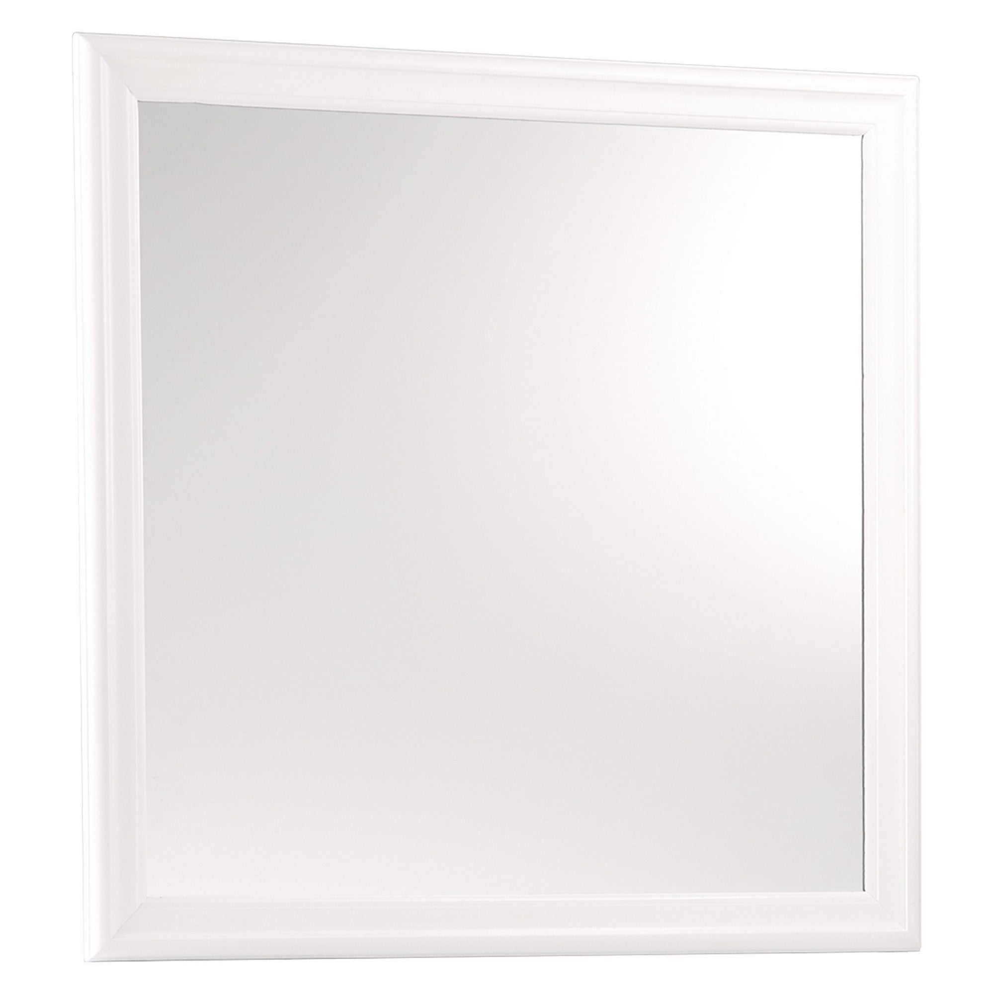 Transitional Square Mirror With Wooden Encasing And Convex Edges White-zoom-1