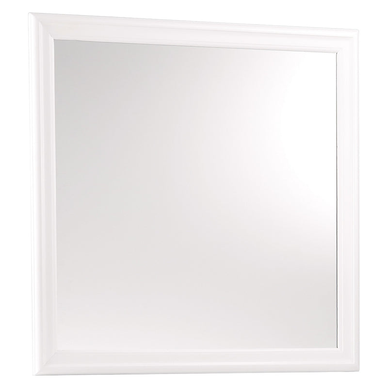 Transitional Square Mirror With Wooden Encasing And Convex Edges White-zoom-