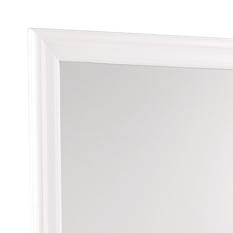 Transitional Square Mirror With Wooden Encasing And Convex Edges White-zoom-