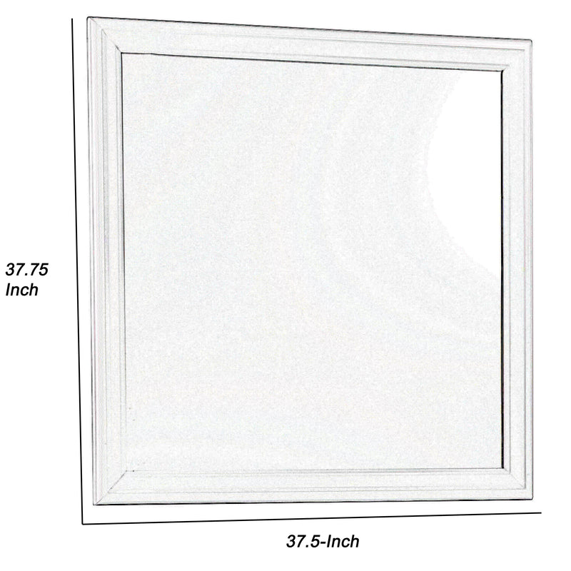 Transitional Square Mirror With Wooden Encasing And Convex Edges White-zoom-