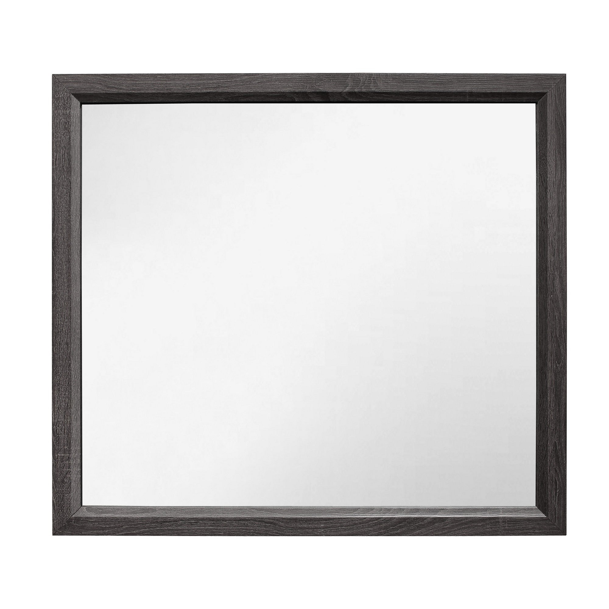 Transitional Rectangular Mirror With Wooden Encasing And Grain Details gray-zoom-2