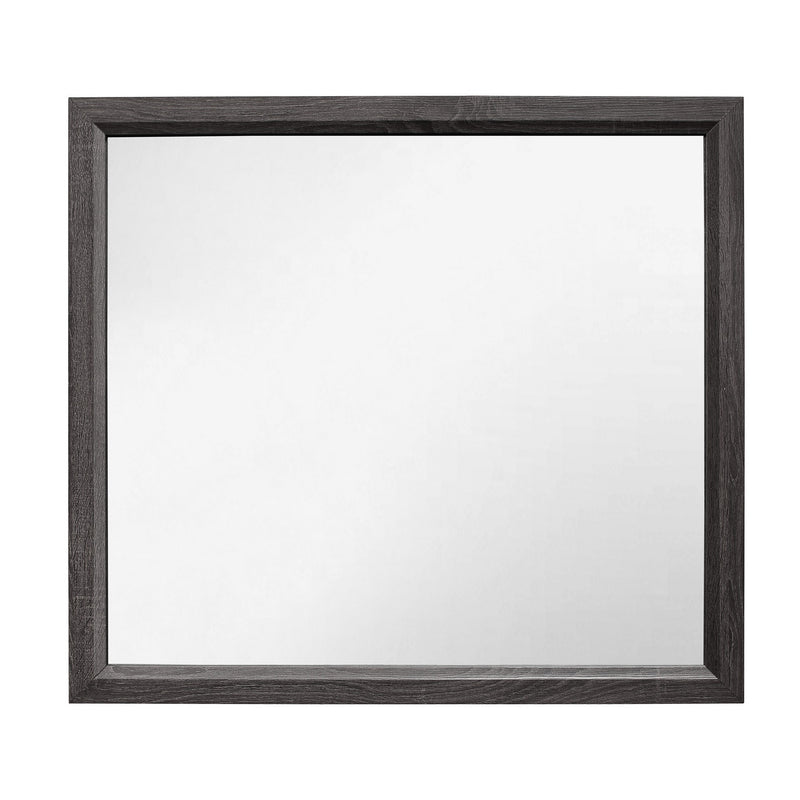 Transitional Rectangular Mirror With Wooden Encasing And Grain Details gray-zoom-
