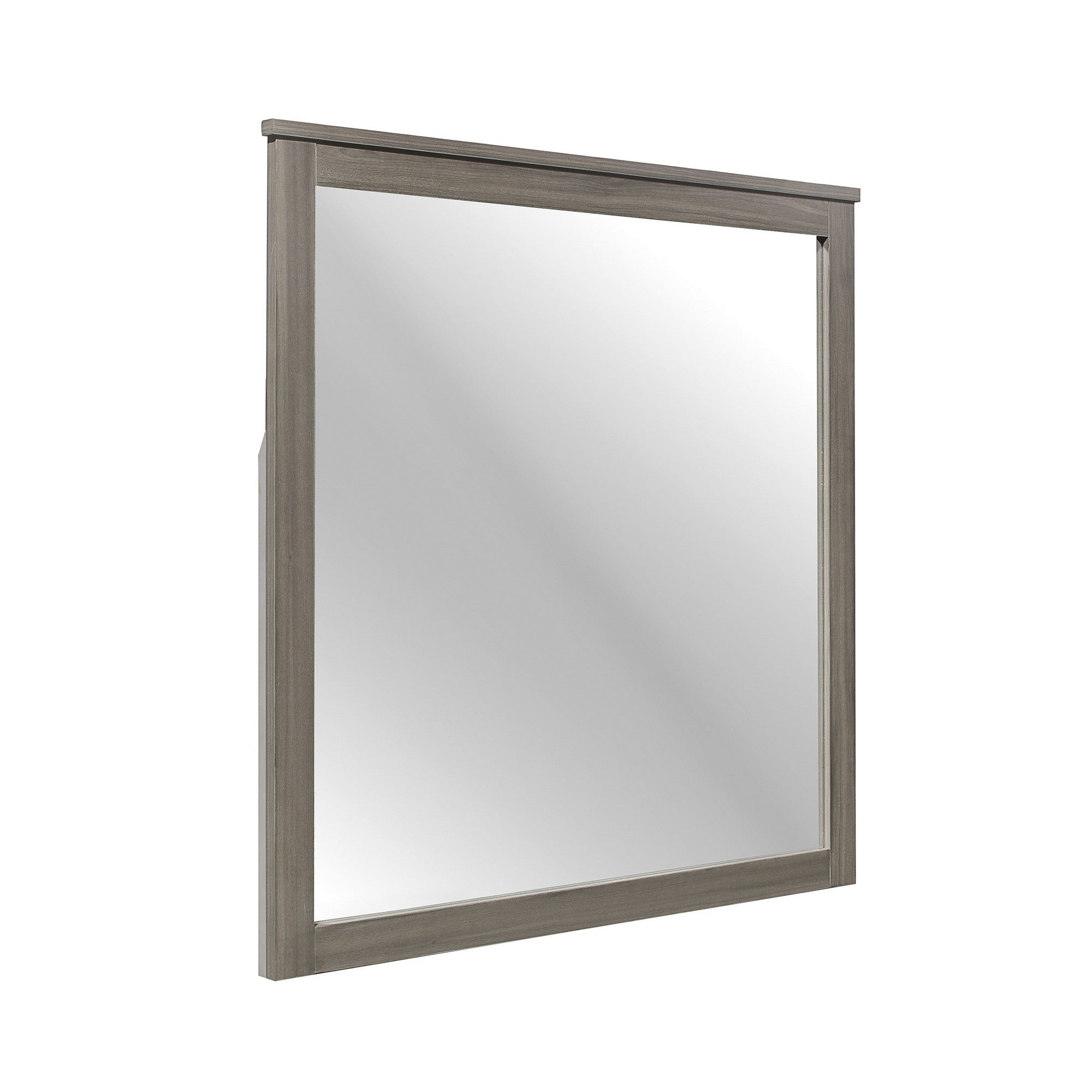 Square Wooden Frame Mirror With Grain Details Dark Gray And Silver-zoom-1