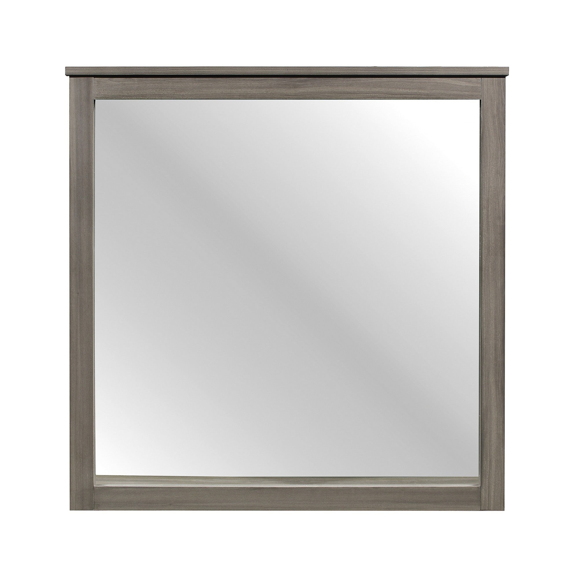 Square Wooden Frame Mirror With Grain Details Dark Gray And Silver-zoom-2