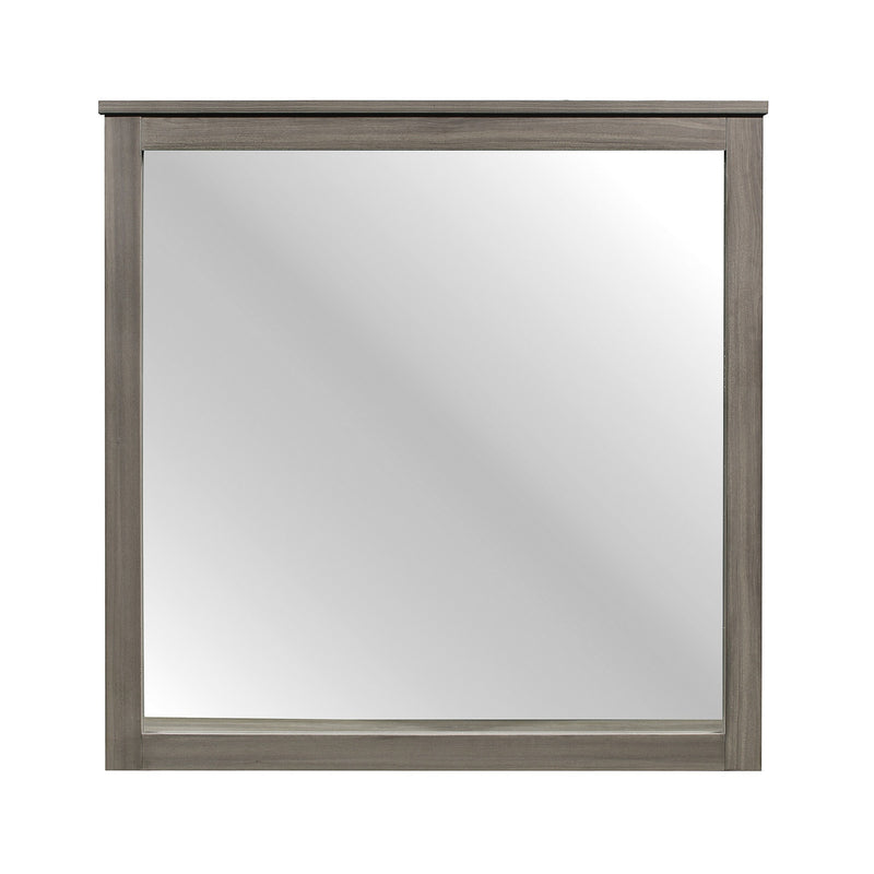 Square Wooden Frame Mirror With Grain Details Dark Gray And Silver-zoom-