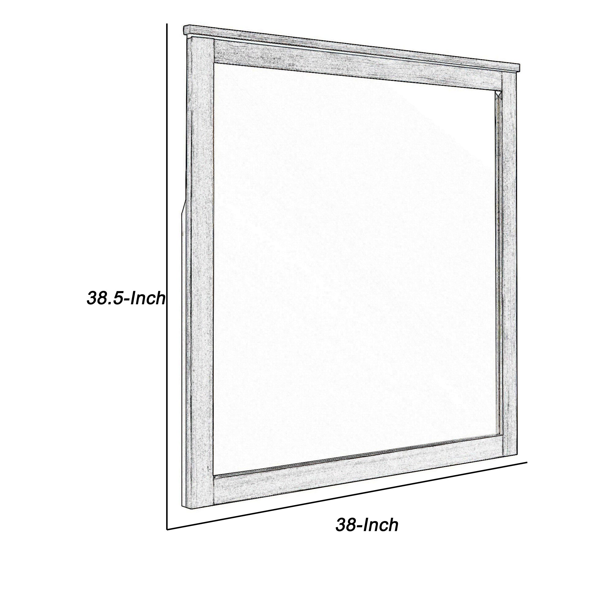 Square Wooden Frame Mirror With Grain Details Dark Gray And Silver-zoom-4