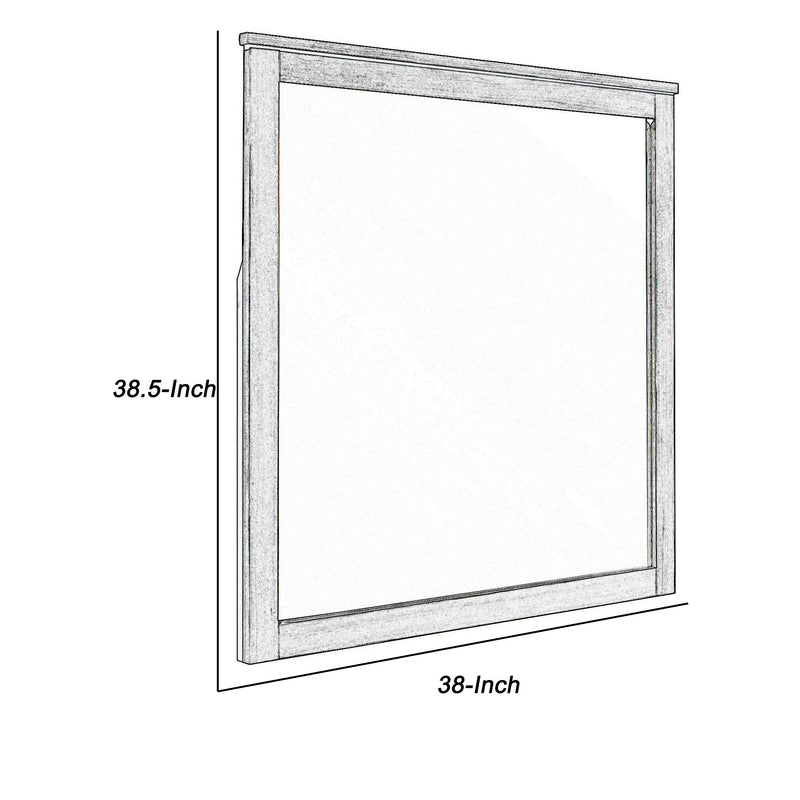 Square Wooden Frame Mirror With Grain Details Dark Gray And Silver-zoom-