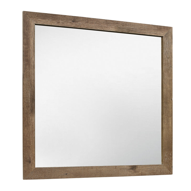 Square Wooden Frame Mirror With Rough Hewn Saw Texture Brown And Silver-zoom-