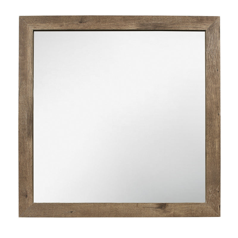 Square Wooden Frame Mirror With Rough Hewn Saw Texture Brown And Silver-zoom-
