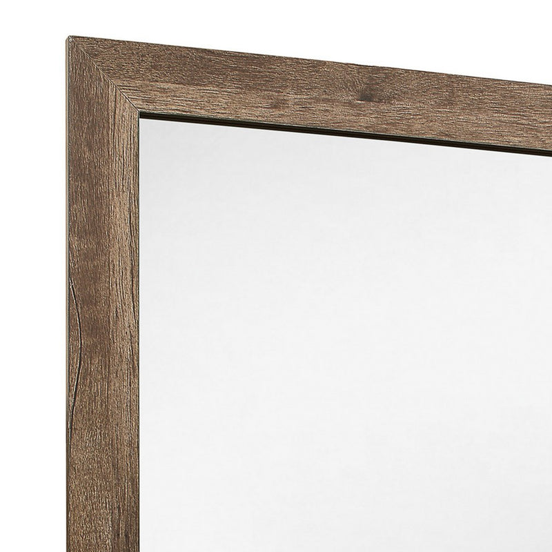 Square Wooden Frame Mirror With Rough Hewn Saw Texture Brown And Silver-zoom-