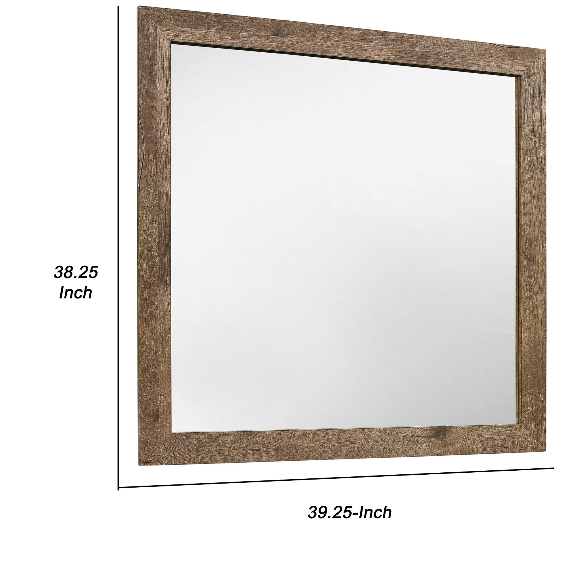 Square Wooden Frame Mirror With Rough Hewn Saw Texture Brown And Silver-zoom-4