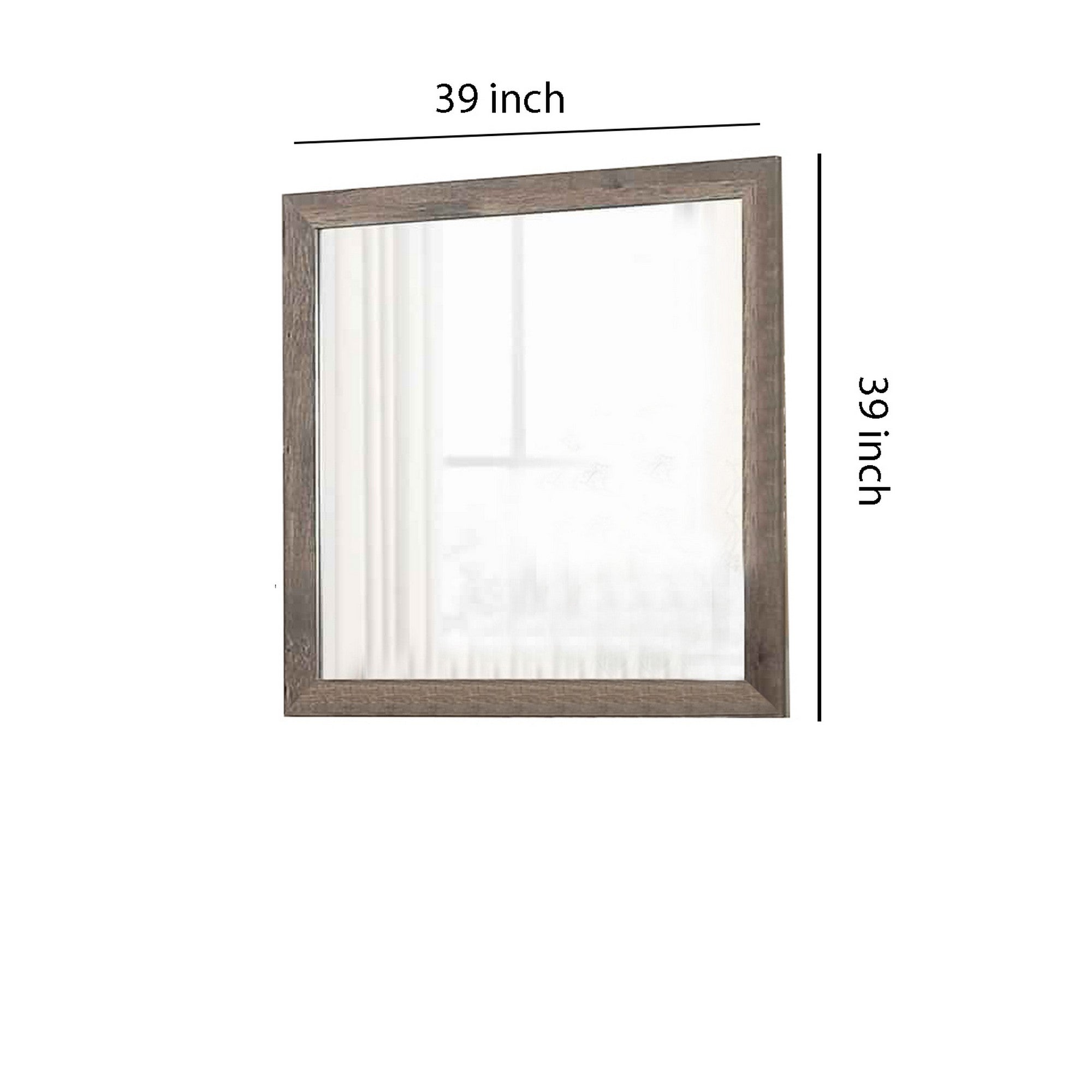 Square Wooden Frame Mirror With Rough Hewn Saw Texture Brown And Silver-zoom-5
