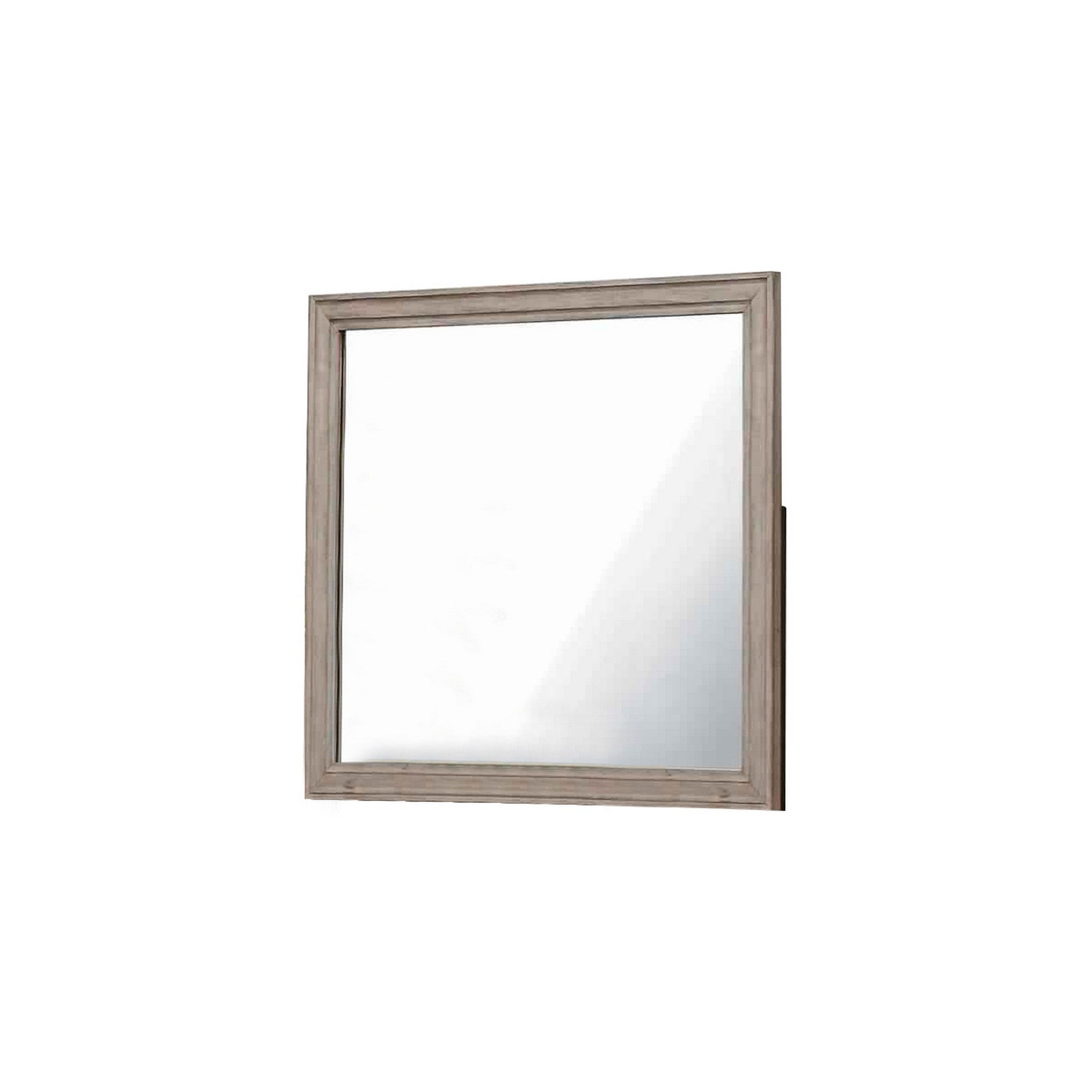 Molded Design Wooden Frame Wall Mounted Mirror Light Oak Brown-zoom-1