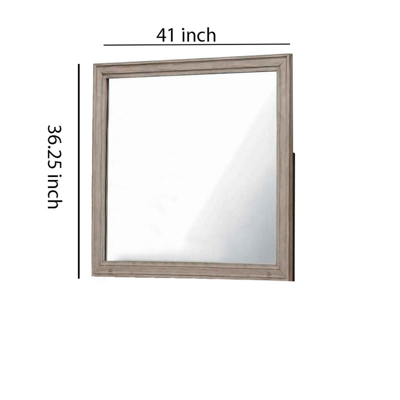 Molded Design Wooden Frame Wall Mounted Mirror Light Oak Brown-zoom-