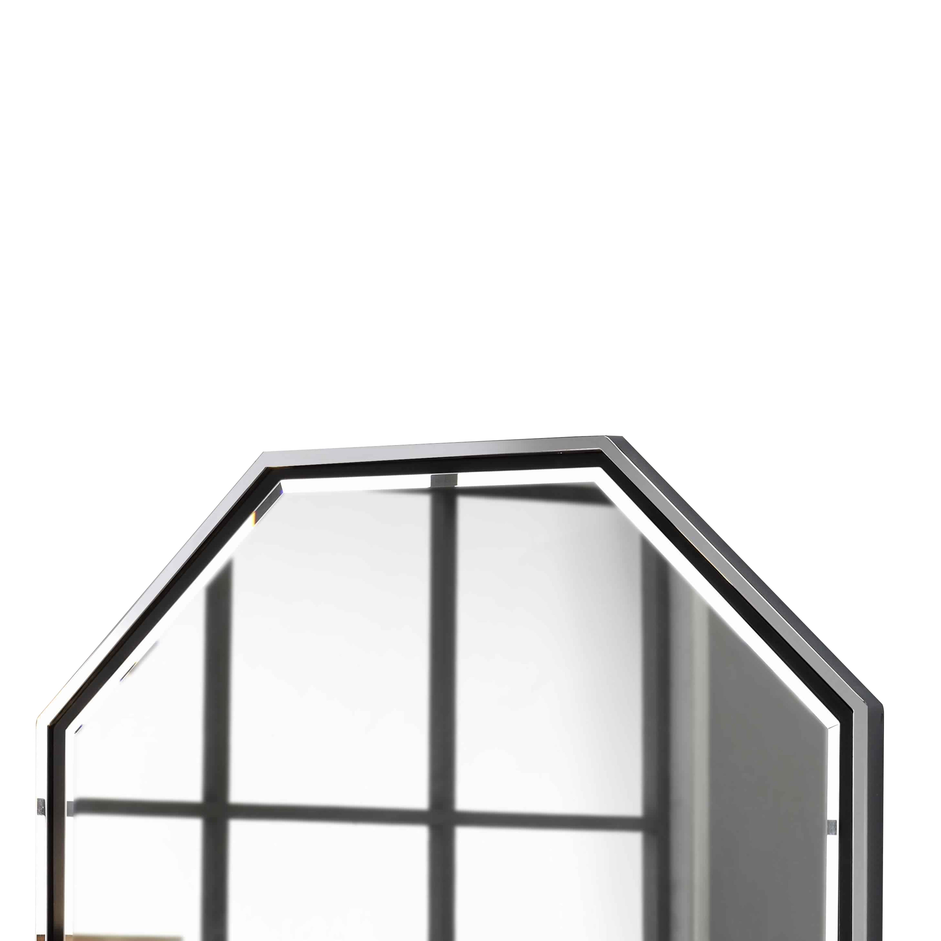 Metal Frame Octagon Shaped Wall Mirror With Mounting Hardware Silver