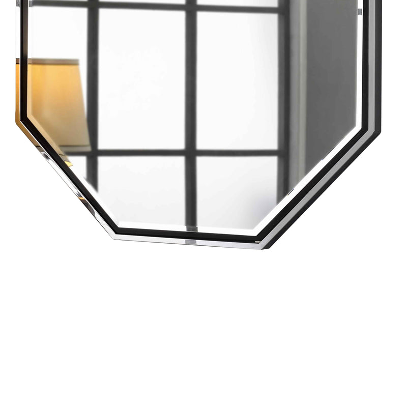 Metal Frame Octagon Shaped Wall Mirror With Mounting Hardware Silver-zoom-