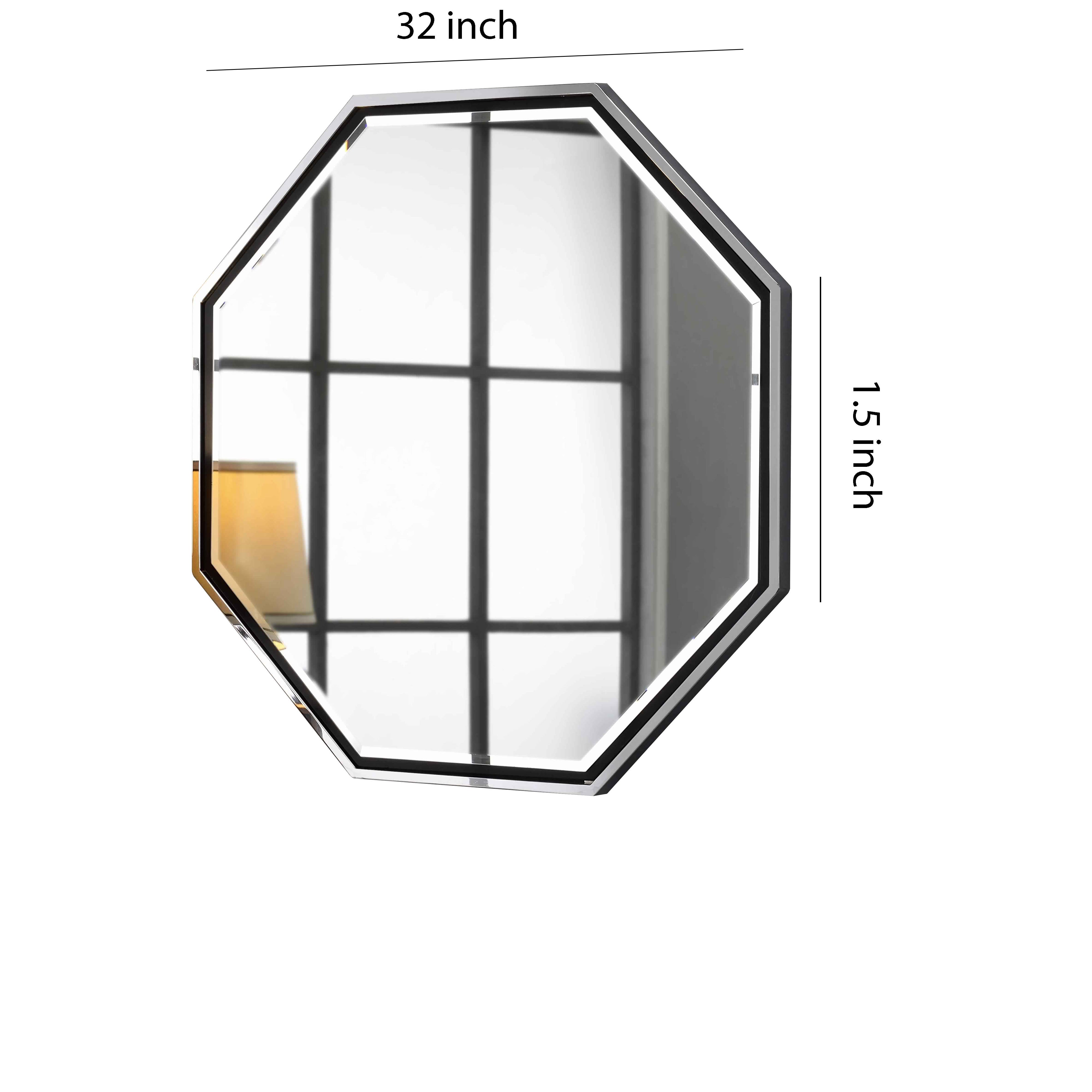 Metal Frame Octagon Shaped Wall Mirror With Mounting Hardware Silver-zoom-5