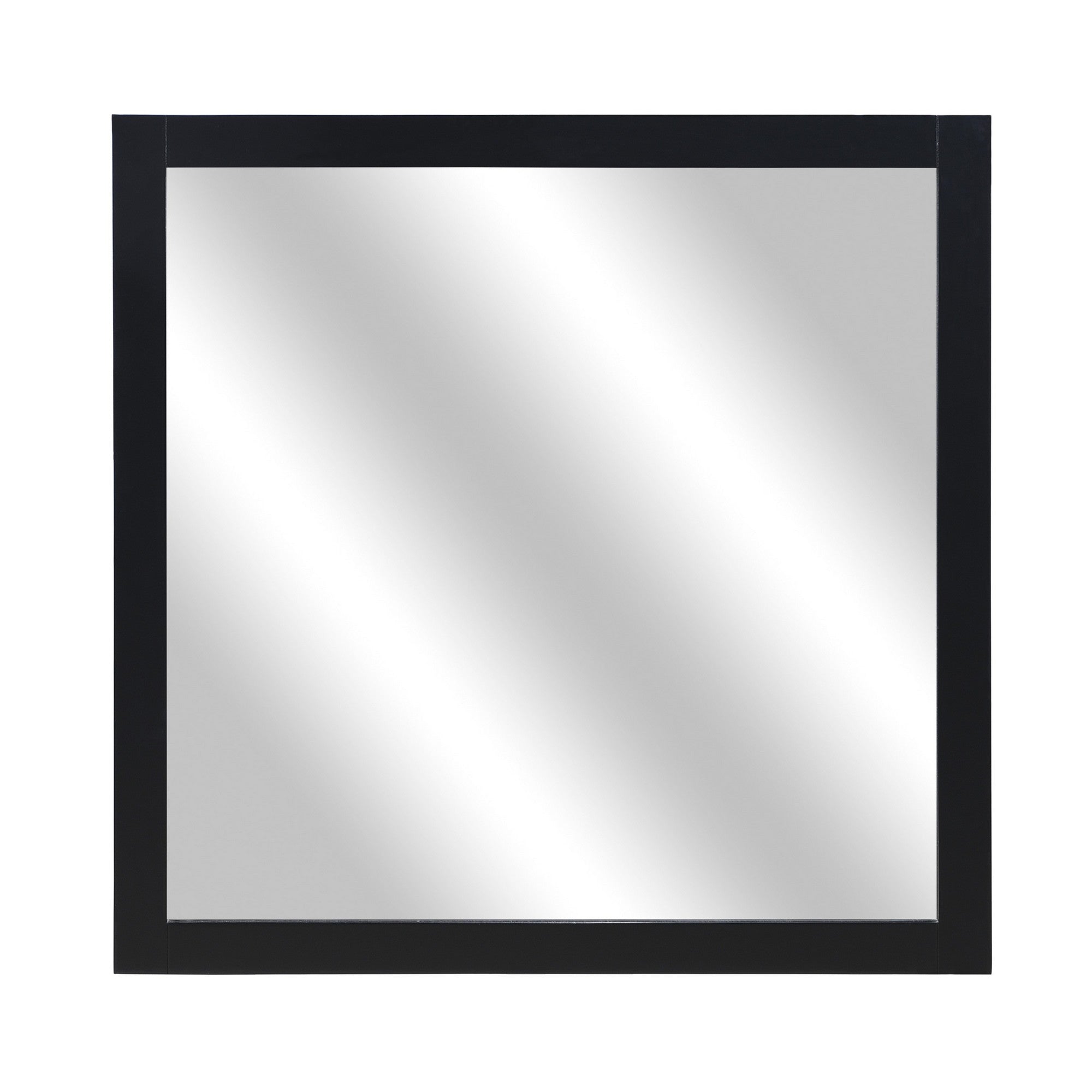 Square Shape Wooden Frame Mirror With Mounting Hardware Black And Silver