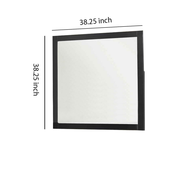 Square Shape Wooden Frame Mirror With Mounting Hardware Black And Silver-zoom-