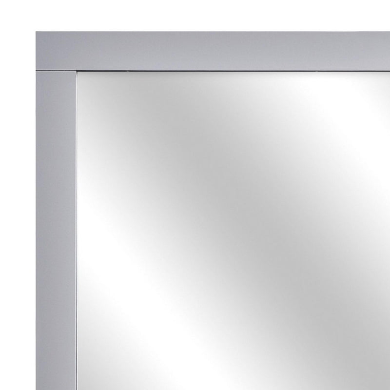 Square Shape Wooden Frame Mirror With Mounting Hardware Gray And Silver-zoom-