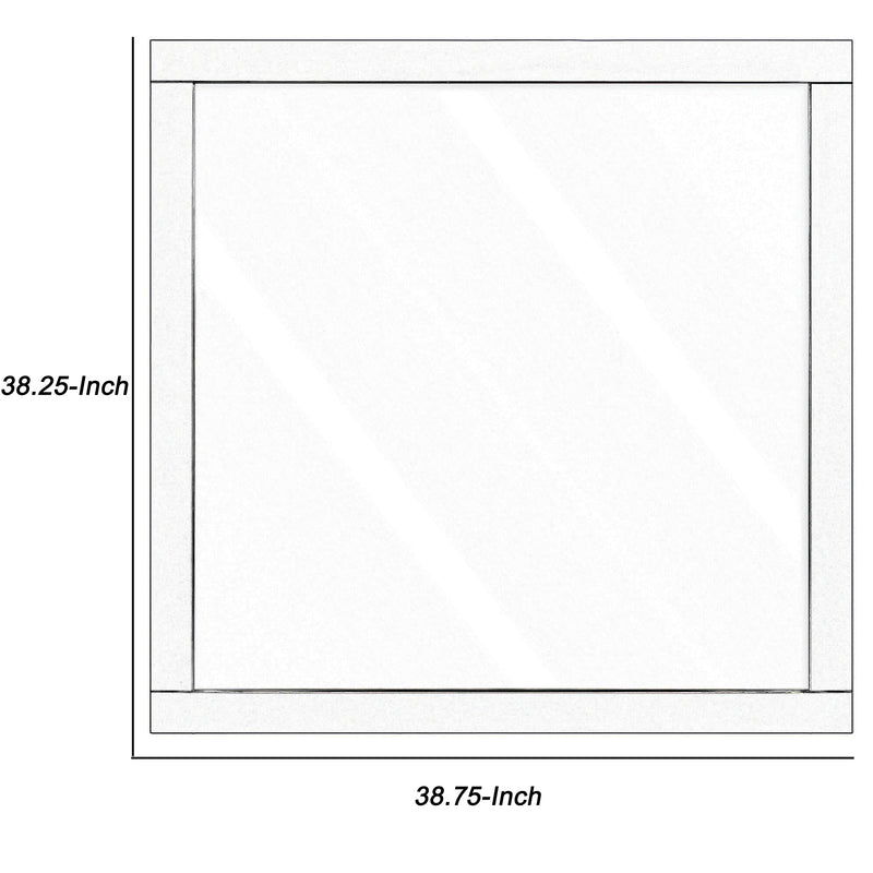 Square Shape Wooden Frame Mirror With Mounting Hardware Gray And Silver-zoom-