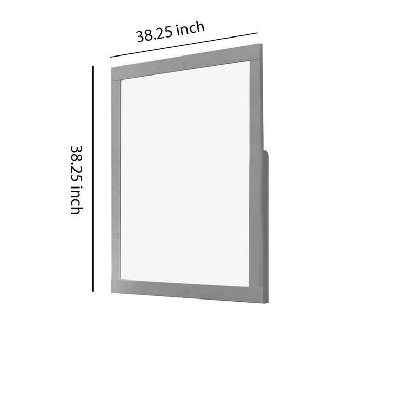 Square Shape Wooden Frame Mirror With Mounting Hardware Gray And Silver-zoom-