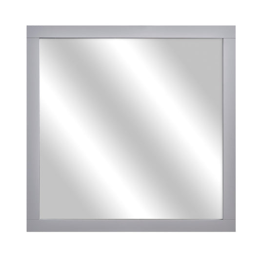 Square Shape Wooden Frame Mirror With Mounting Hardware Gray And Silver
