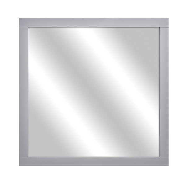 Square Shape Wooden Frame Mirror With Mounting Hardware Gray And Silver