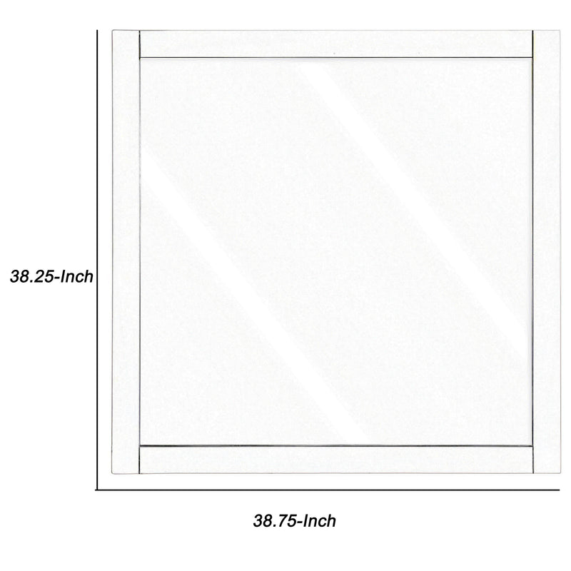 Square Shape Wooden Frame Mirror With Mounting Hardware White And Silver-zoom-