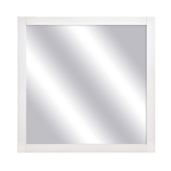 Square Shape Wooden Frame Mirror With Mounting Hardware White And Silver