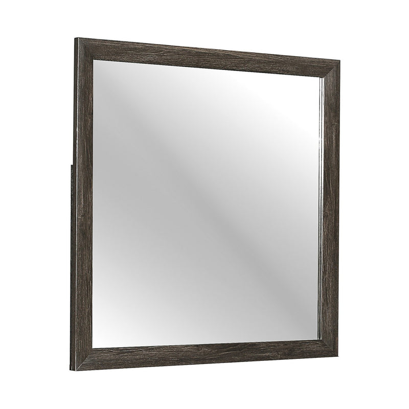 Square Wooden Frame Mirror With Mounting Hardware Dark Gray And Silver-zoom-