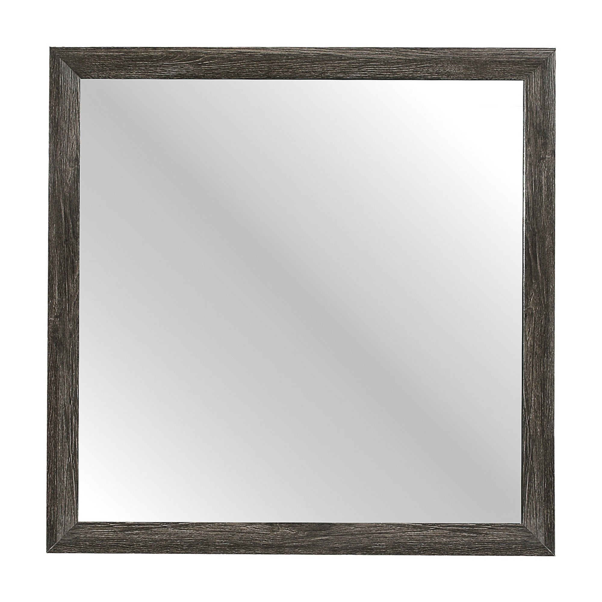 Square Wooden Frame Mirror With Mounting Hardware Dark Gray And Silver-zoom-2