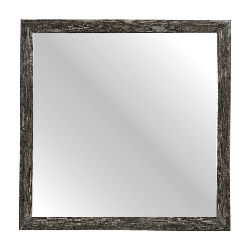 Square Wooden Frame Mirror With Mounting Hardware Dark Gray And Silver-zoom-