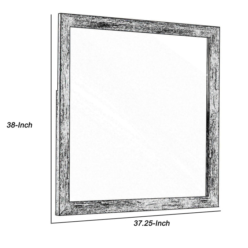 Square Wooden Frame Mirror With Mounting Hardware Dark Gray And Silver-zoom-