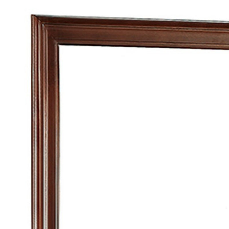 Wooden Frame Mirror With Mounting Hardware Cherry Brown And Silver-zoom-