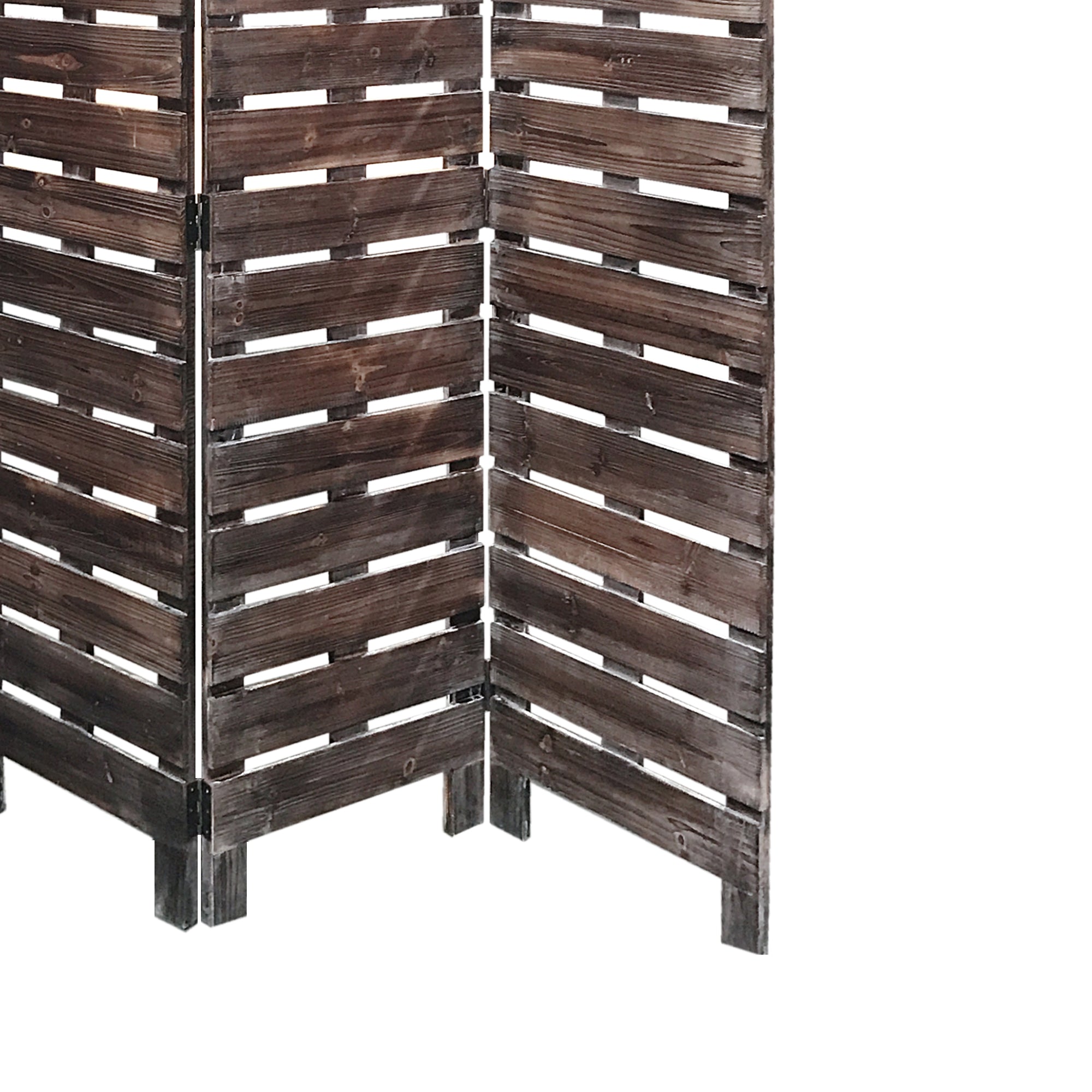 4 Panel Wooden Room Divider with Horizontal Planks, Brown-zoom-3