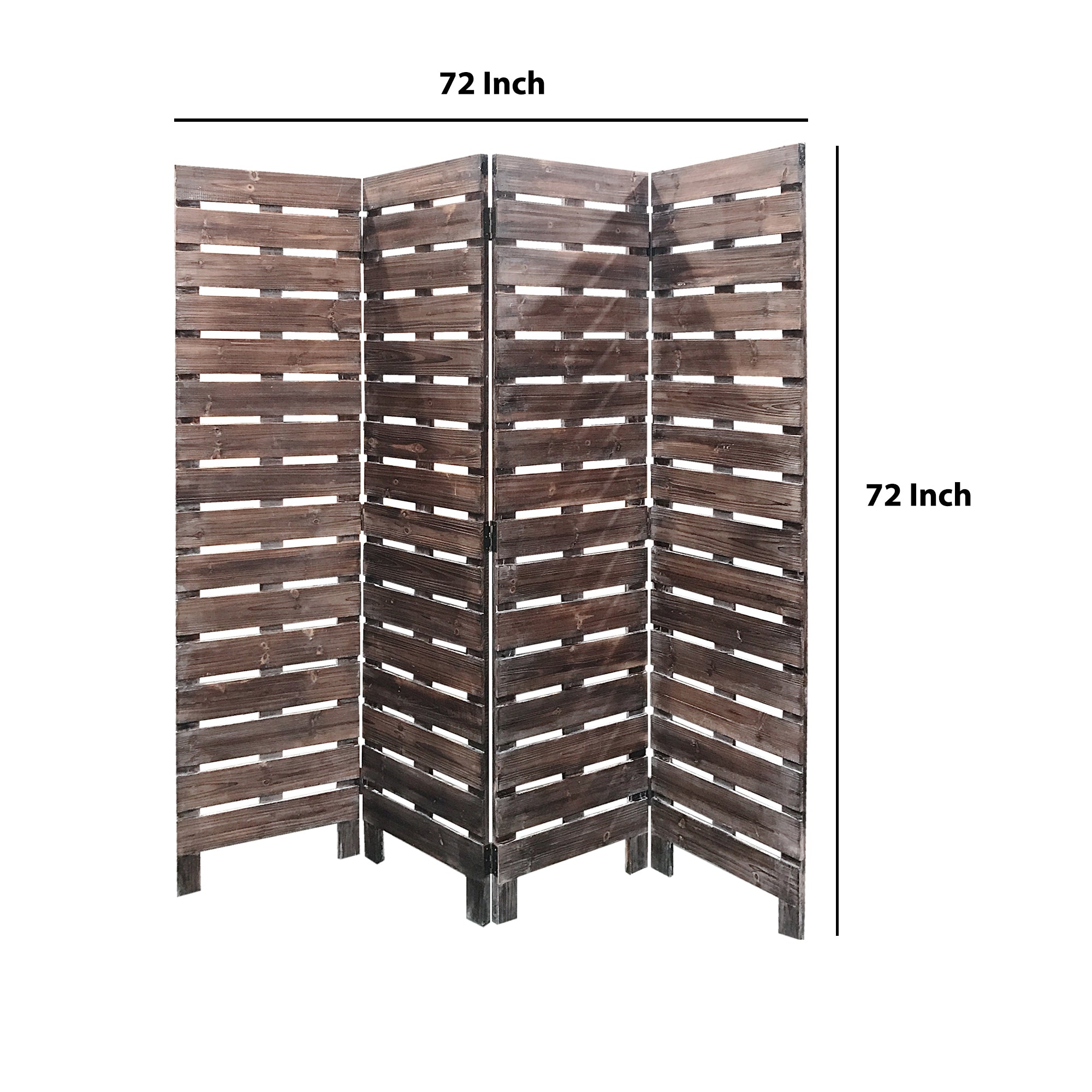 4 Panel Wooden Room Divider with Horizontal Planks, Brown-zoom-5