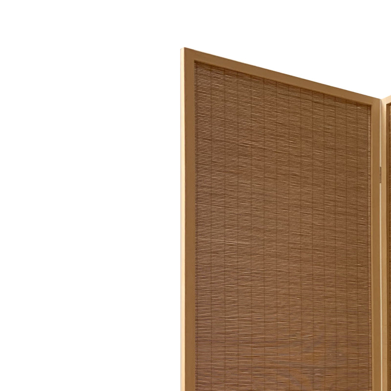 3 Panel Bamboo Shade Roll Room Divider, Natural Brown-zoom-