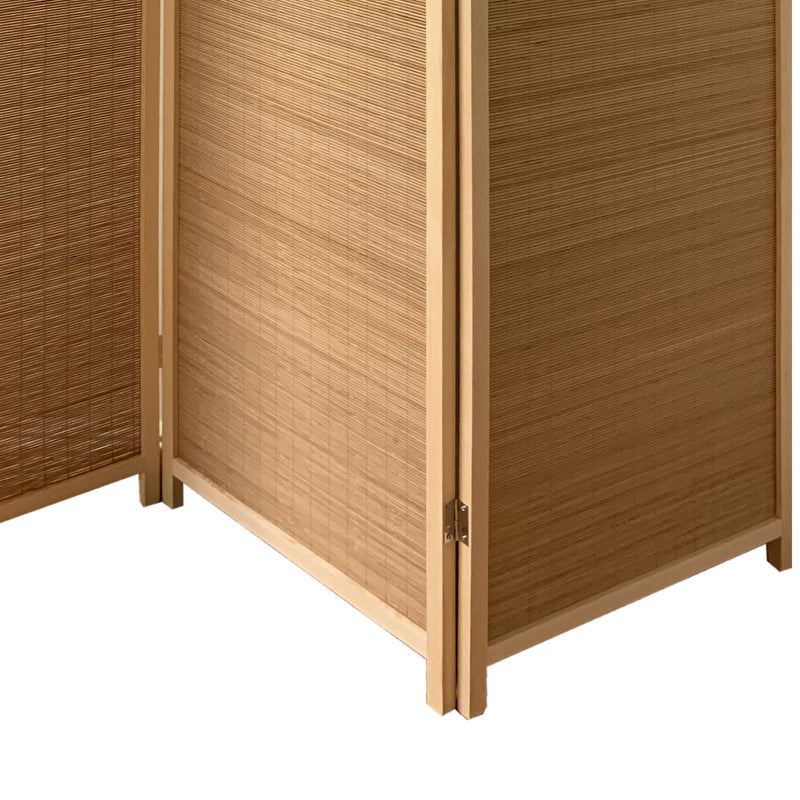 3 Panel Bamboo Shade Roll Room Divider, Natural Brown-zoom-
