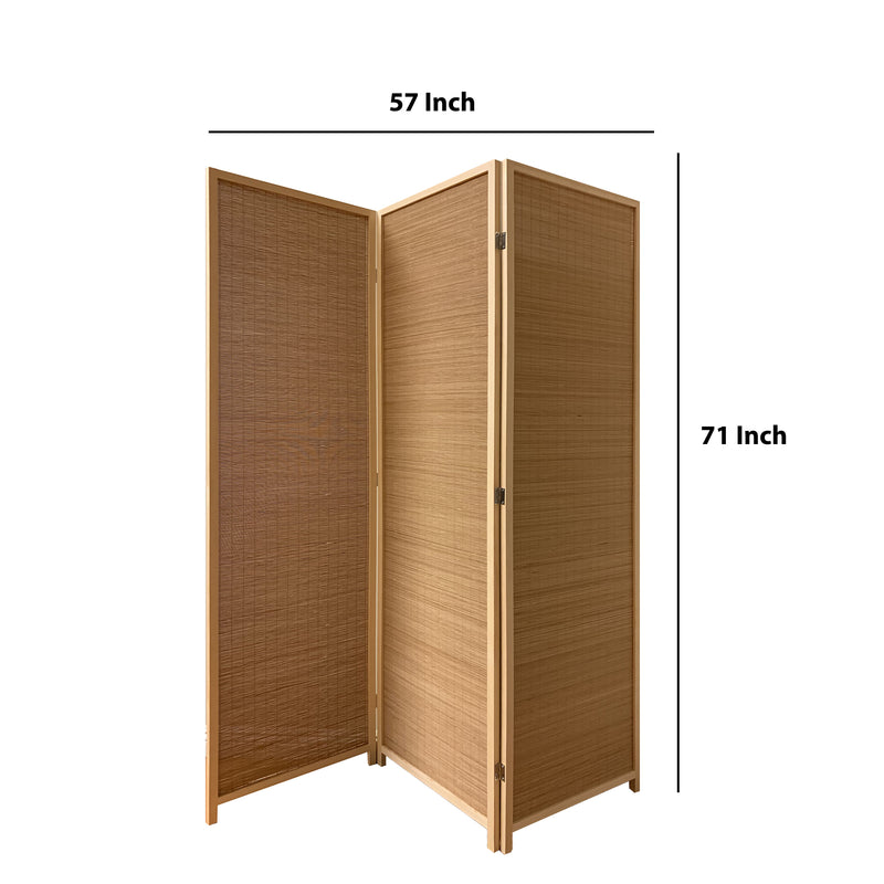 3 Panel Bamboo Shade Roll Room Divider, Natural Brown-zoom-