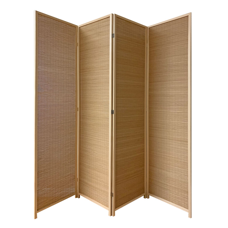 4 Panel Bamboo Shade Roll Room Divider, Natural Brown-zoom-