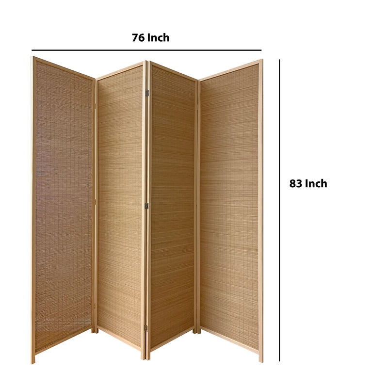 4 Panel Bamboo Shade Roll Room Divider, Natural Brown-zoom-