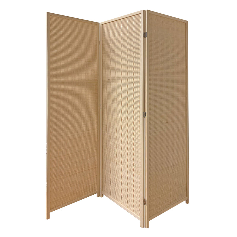 3 Panel Bamboo Shade Roll Room Divider, Beige-zoom-