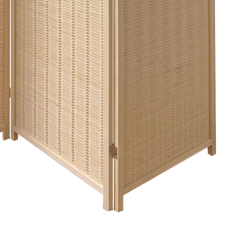 3 Panel Bamboo Shade Roll Room Divider, Beige-zoom-