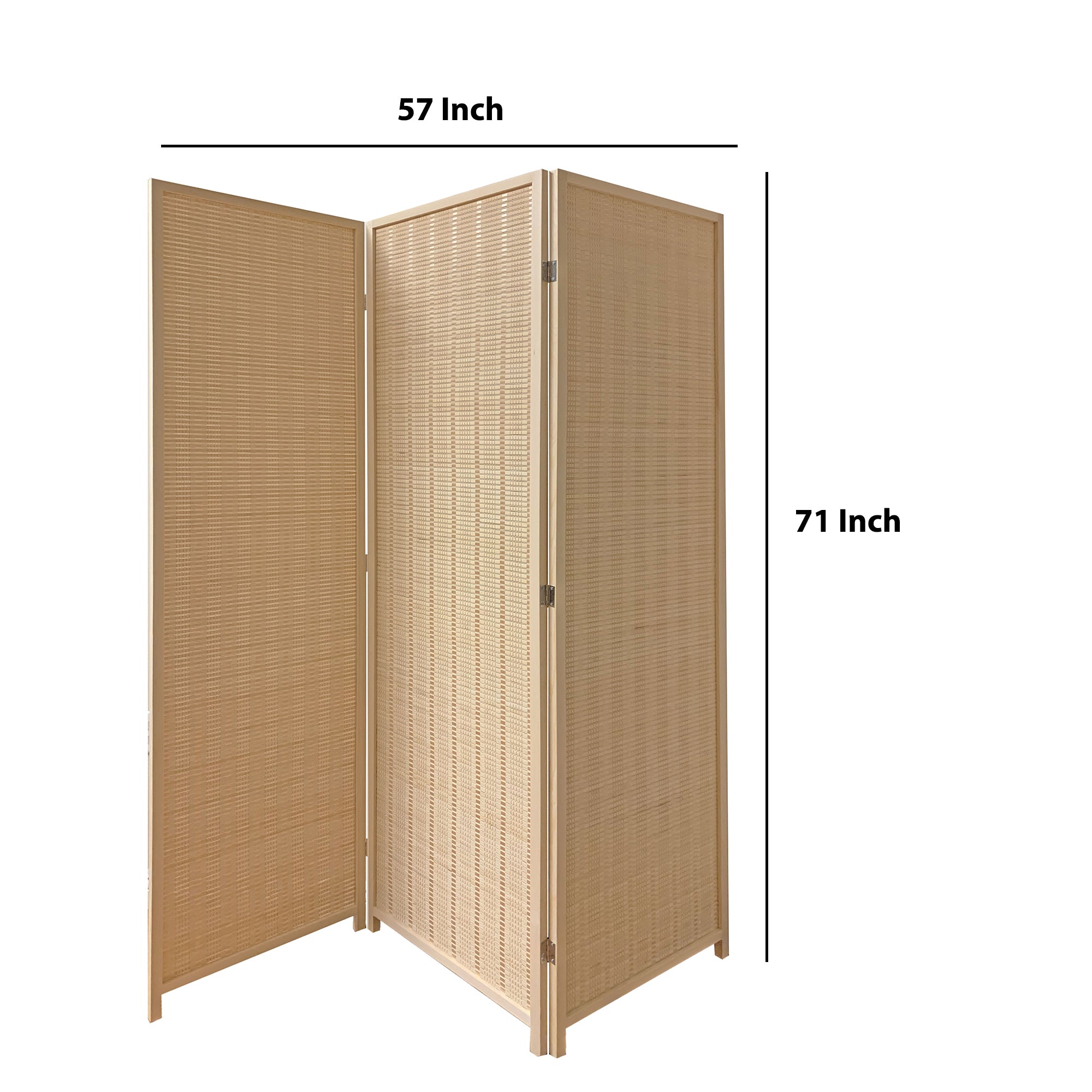 3 Panel Bamboo Shade Roll Room Divider, Beige-zoom-5