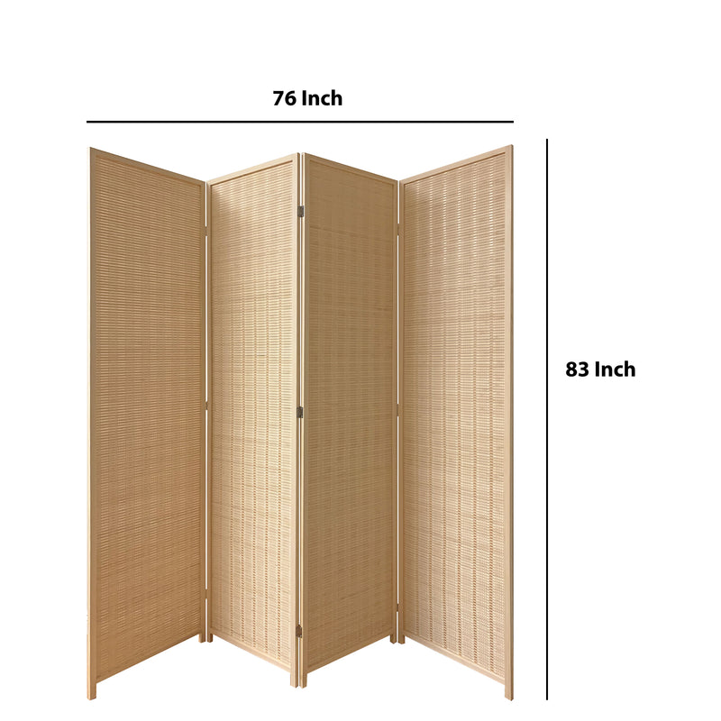 4 Panel Bamboo Shade Roll Room Divider, Beige-zoom-
