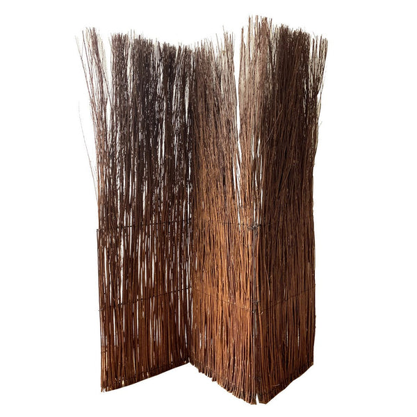 3 Panel Vertically Aligned Willow Branches Room Divider, Brown-zoom-