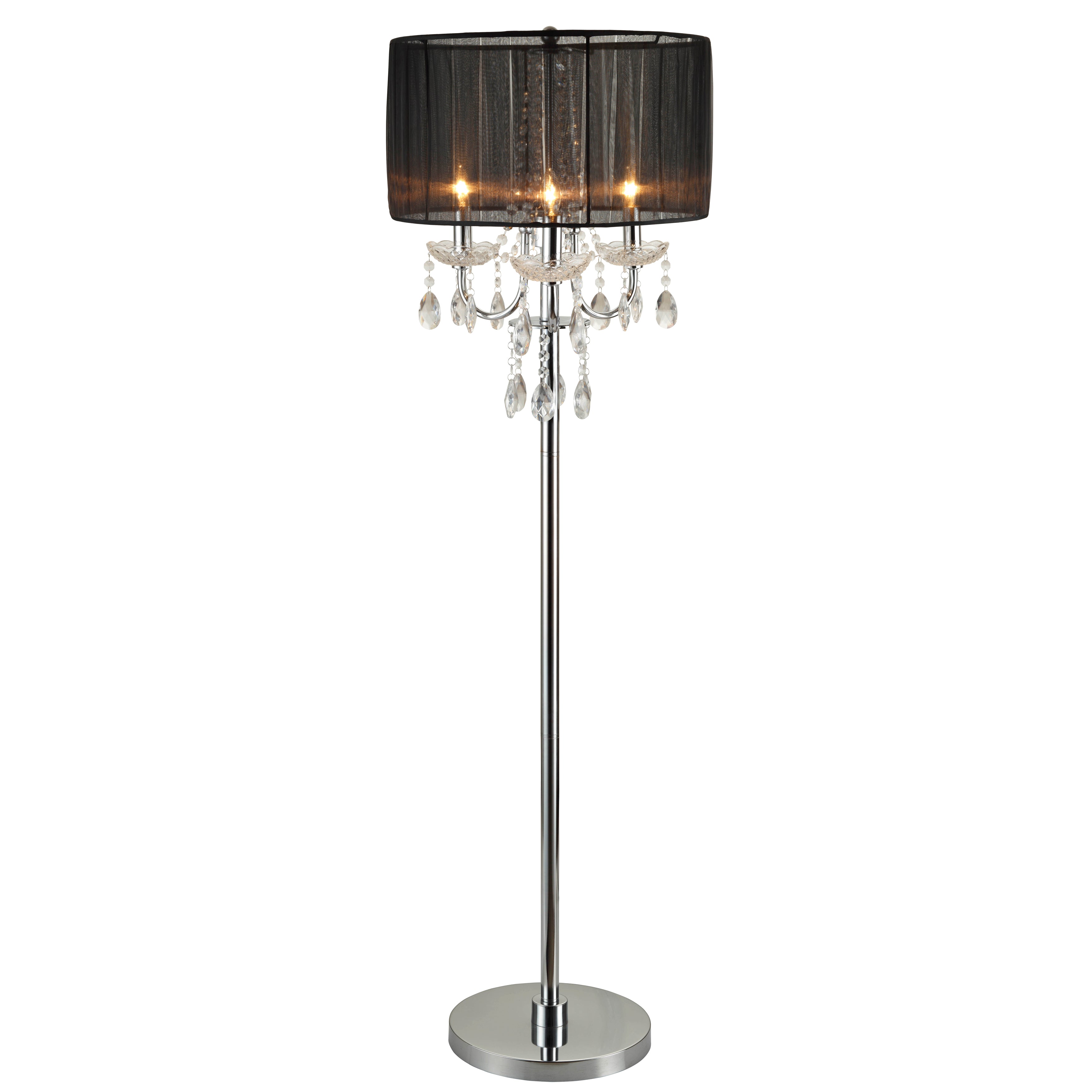 Round Fabric Wrapped Floor Lamp With Crystal Inlay Gray And Silver-zoom-1