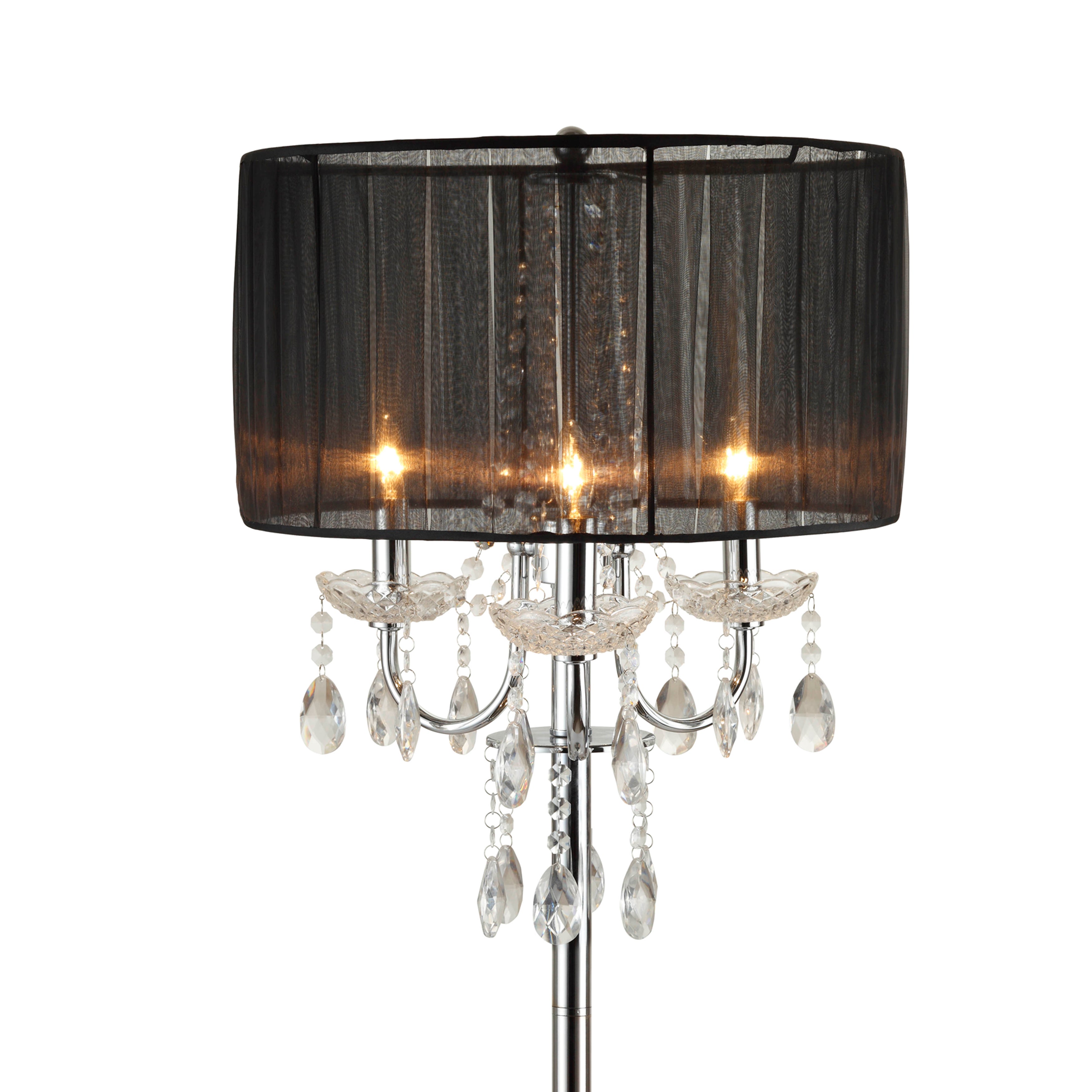Round Fabric Wrapped Floor Lamp With Crystal Inlay Gray And Silver-zoom-4